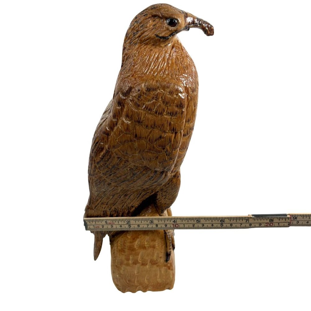 Hand Carved Wooden Hawk Falcon Sculpture Signed Mel Watson Raptor Bird Statue 16 - Picture 4 of 16